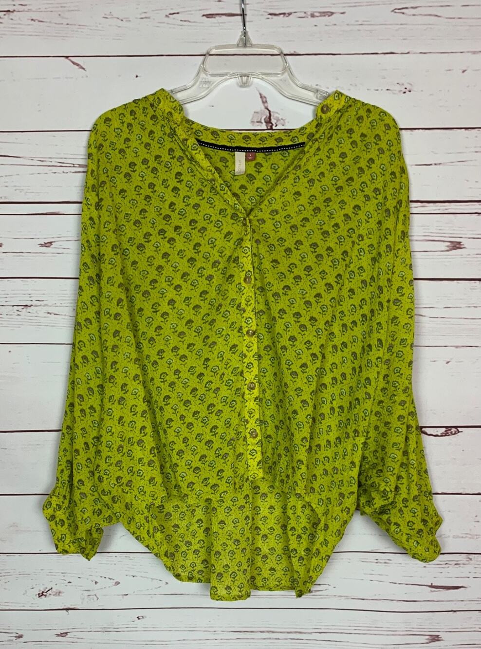 Pilcro Anthropologie Women's S Small Green Floral Dolman Sleeve Button Cute Top